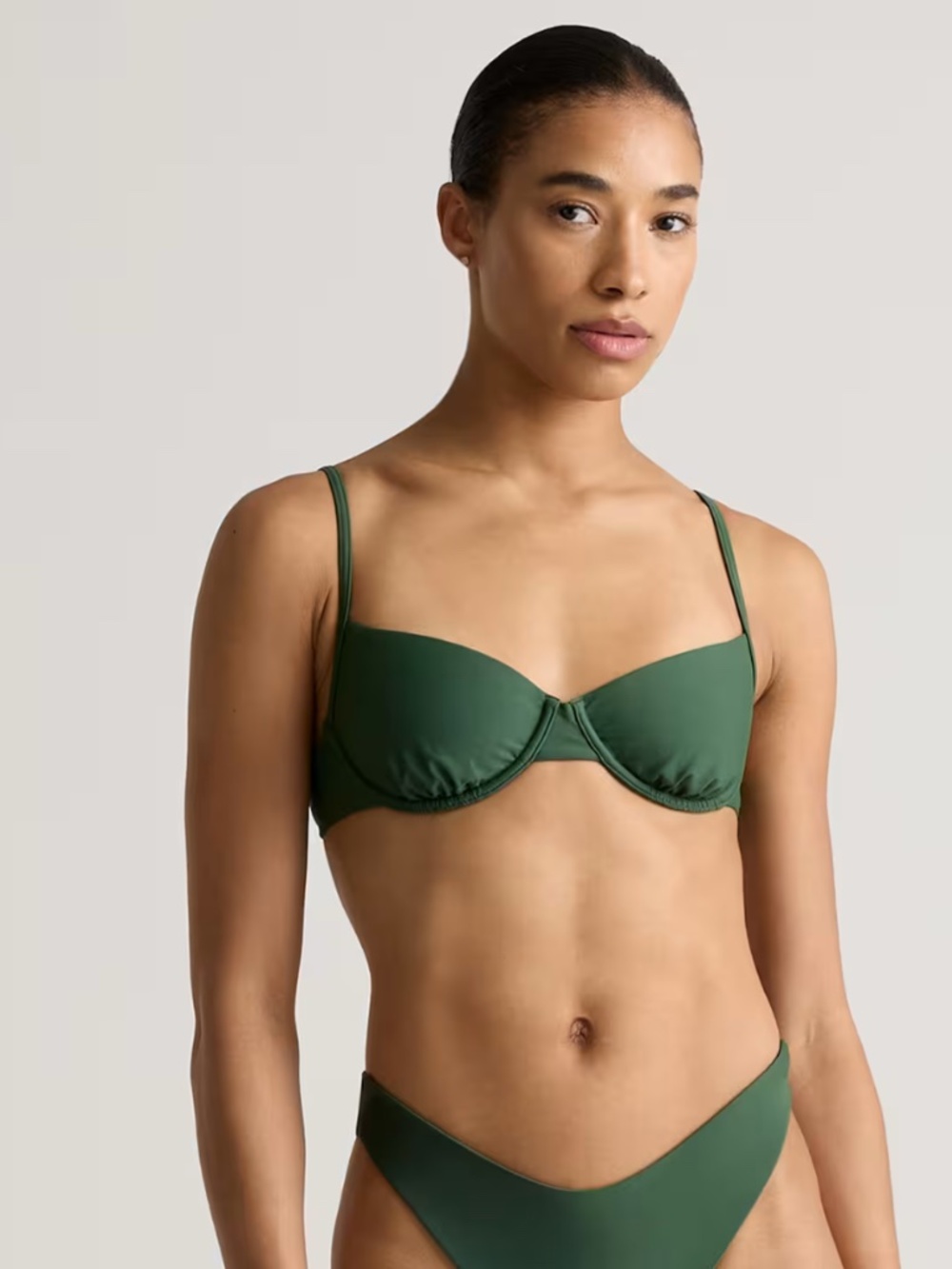 NWT Quince Italian Demi tie back palm green bikini top med